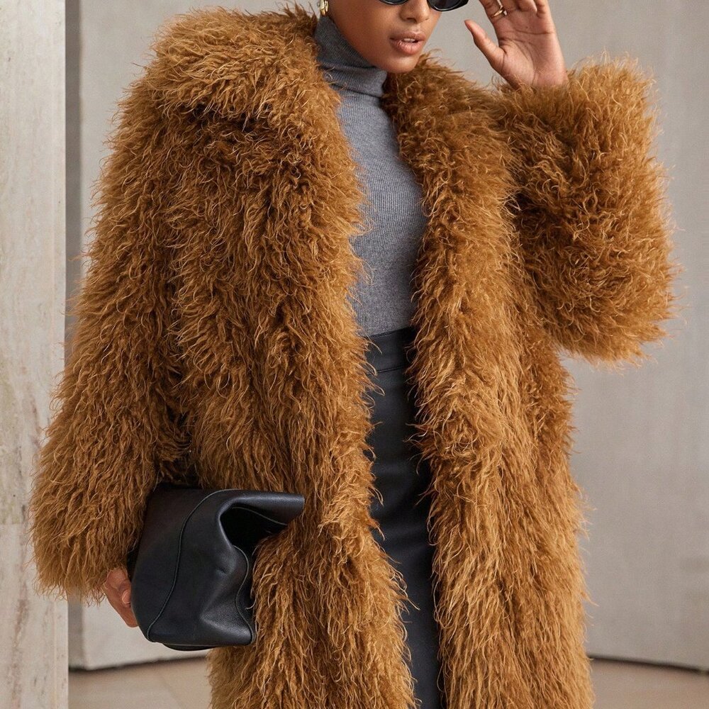 Brown Casual Women's Fluffy Long Faux Fur Coat - Picture 6 of 8